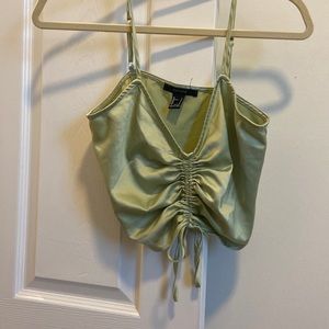 Green satin crop top